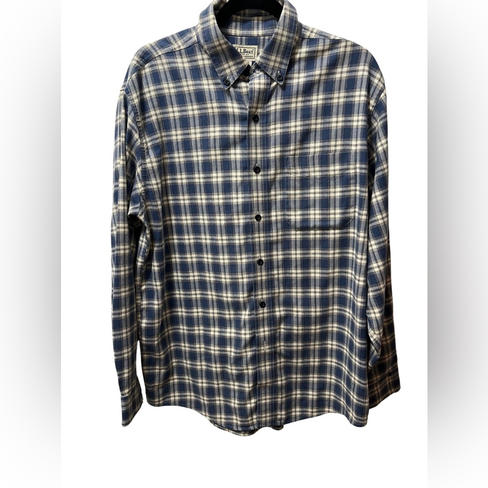 L. L. Bean Blue & White flannel Shirt Men Size Reg-M —see description
